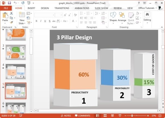 animated graph blocks template for powerpoint