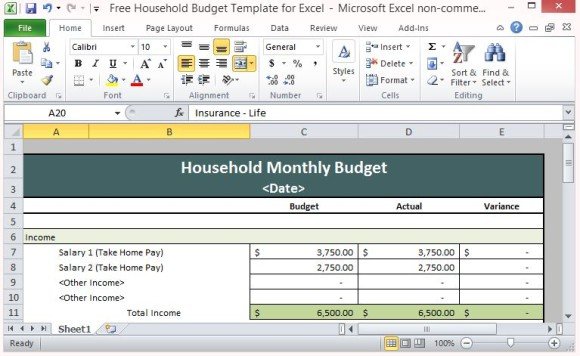 Free household budget template for excel