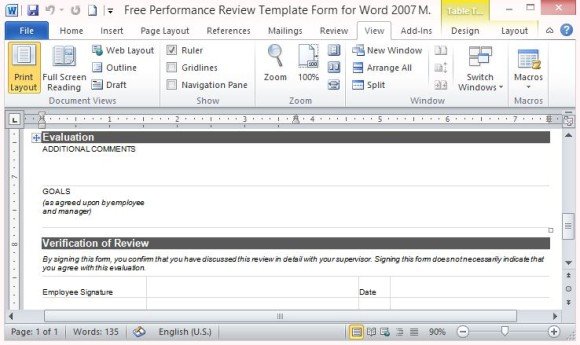 free performance review template form for word 2007 employee performance feedback form