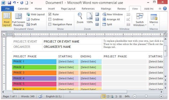 Free Event Schedule Tracker Template For Word 2013