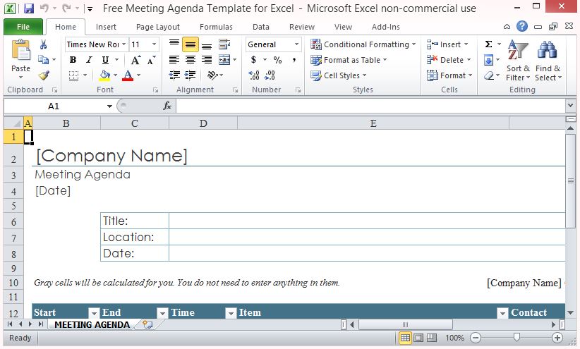 Meeting Agenda Template Excel Free Download