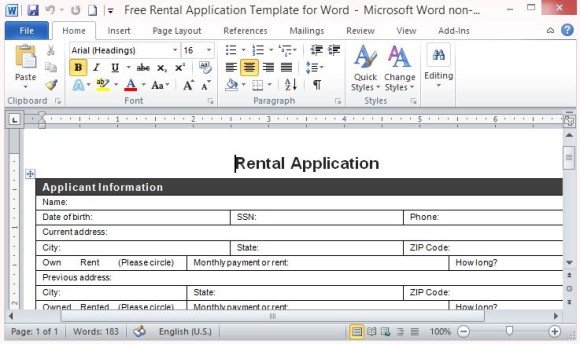 Free Rental Application Template for Word