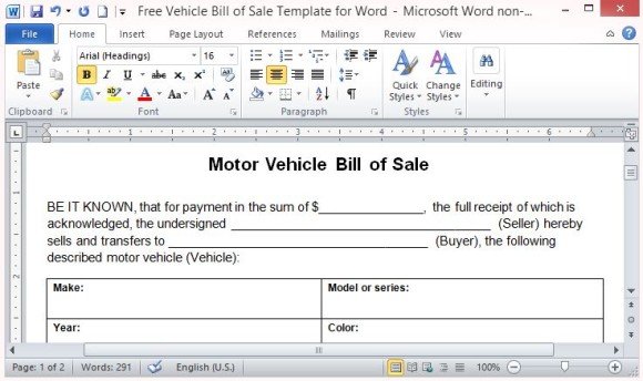 free vehicle bill of sale template for word free for sale templates