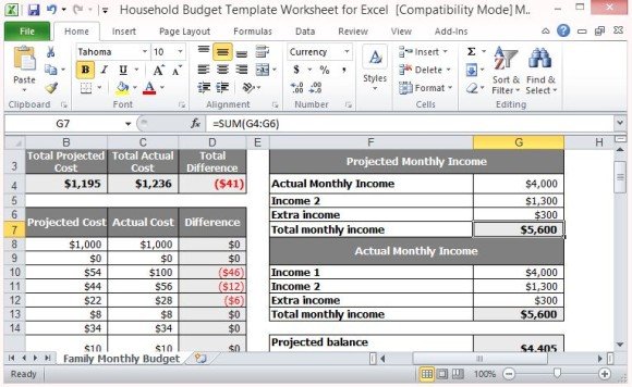 household budget template worksheet for excel