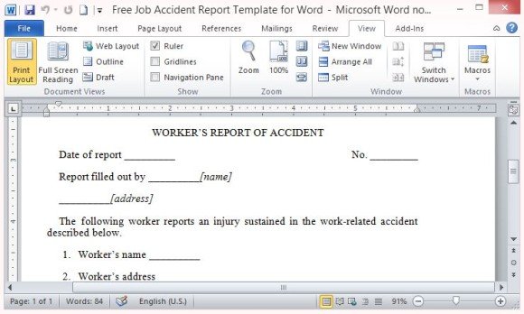 reporting template word