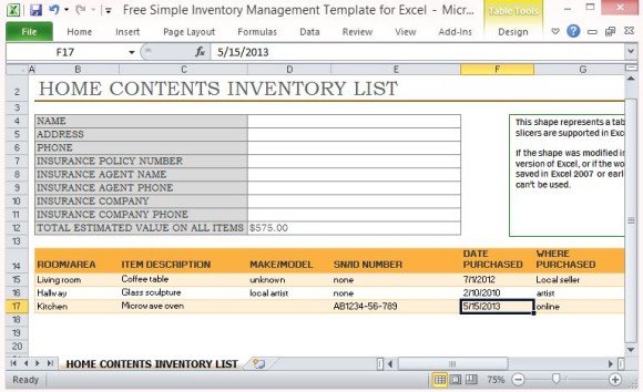 property inventory list template