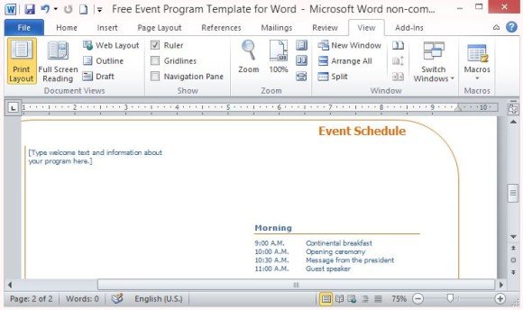 free event program template for word