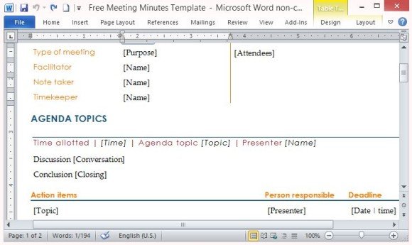 meeting minute template with action items