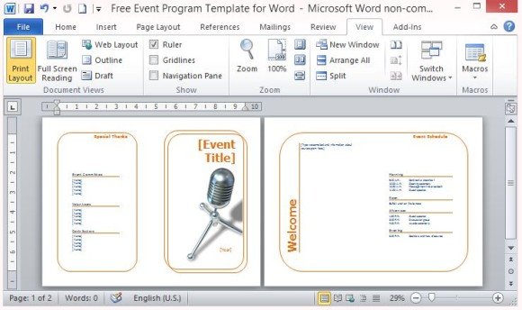 free event program template for word event program template free