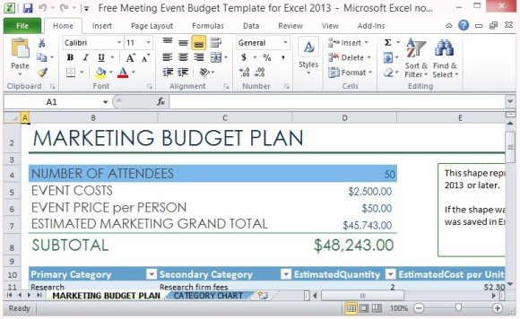 free meeting event budget template for excel 2013