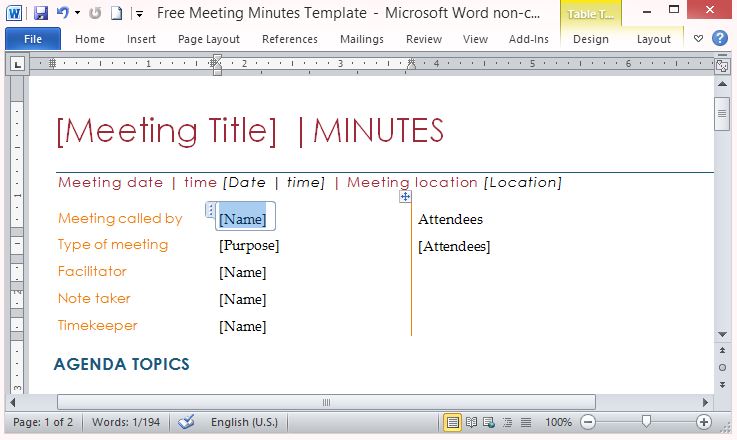 free meeting minutes template for word ms office meeting minutes template