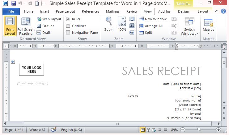 simple sales receipt template for word in one page sales receipt software