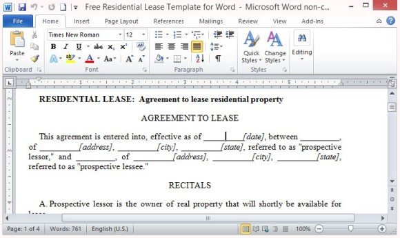 free residential lease template for word free lease template word