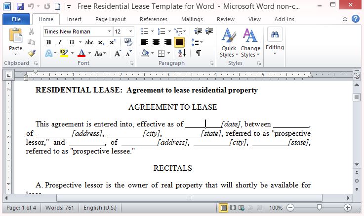 free residential lease template for word free lease template word