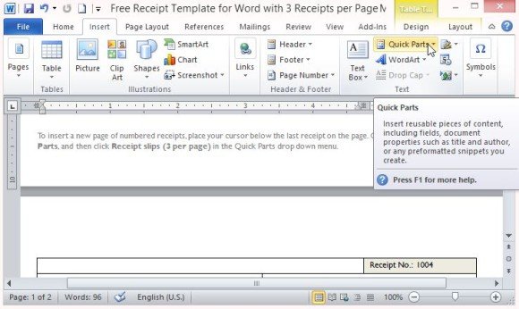 free receipt template for word with 3 receipts per page