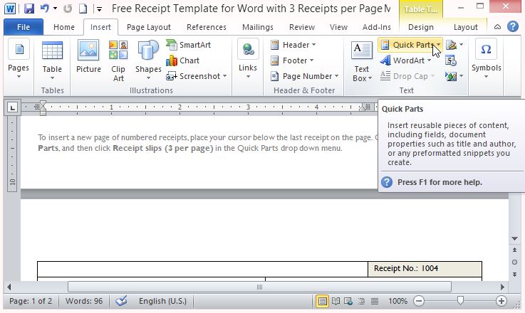 receipt template allows for quick parts fppt