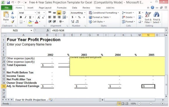 free 4 year sales projection template for excel projections template