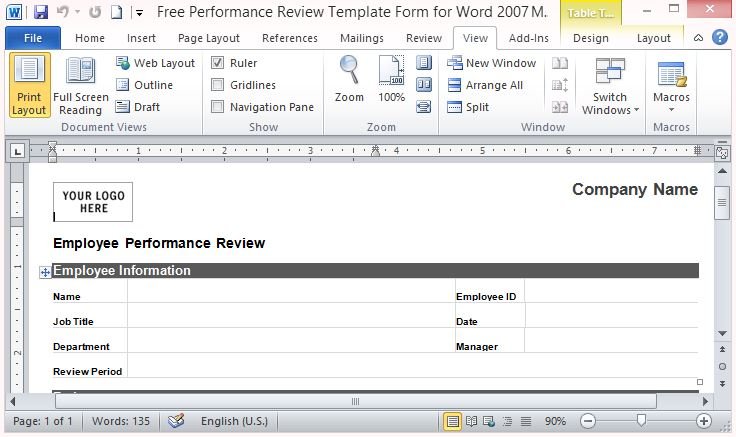 Free Performance Review Template Form for Word 2007 Free Performance Review Template Form for Word 2007