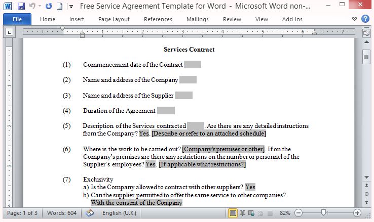 Free Service Agreement Template For Word Free Service Agreement Template For Word