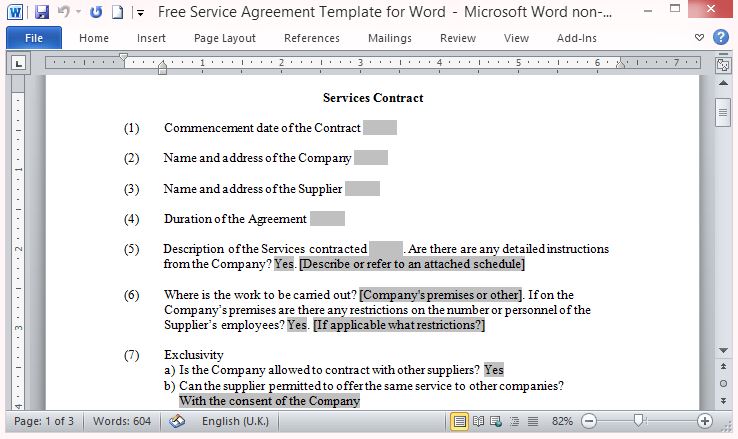 agreement employment uk For Template Agreement Free Word Service