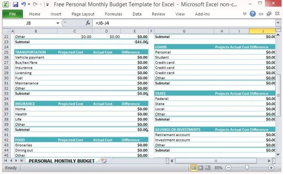 free personal monthly budget template for excel monthly expenses excel template