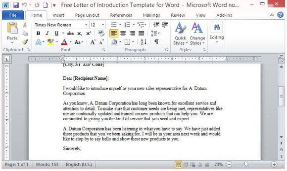 Free Letter Of Introduction Template For Word