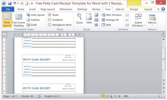 Free Petty Cash Receipt Template For Word With 3 Receipts