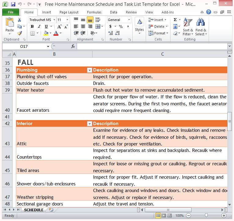 Home Maintenance Template For Excel 2013