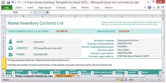 free home inventory template for excel 2013