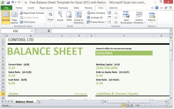 free balance sheet template for excel 2013 with ratios microsoft excel balance sheet template