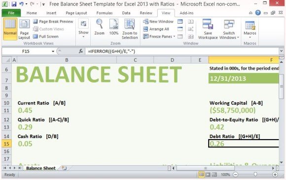 free balance sheet template for excel 2013 with ratios microsoft excel balance sheet template