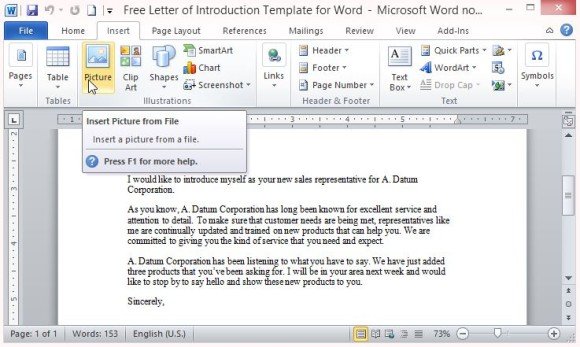 free letter of introduction template for word