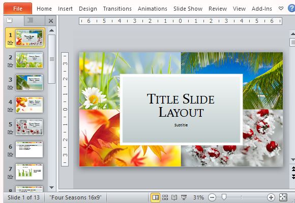 four seasons nature presentation template for powerpoint