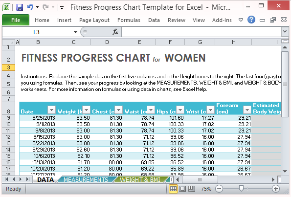 Fitness Progress Chart Template for Excel