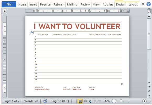 volunteer sign up sheet template for word