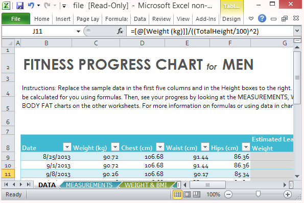 progress chart for men fppt