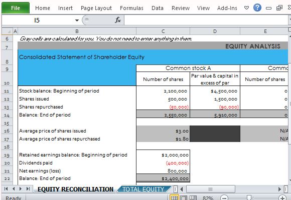 shareholder equity report template for excel