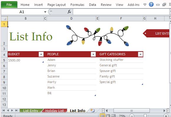 Holiday Shopping Bud Planner Template For Excel