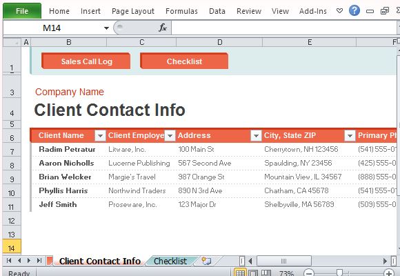 sales call log organizer for excel client log template