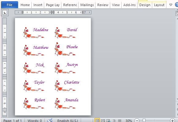 Conveniently Create Ten Place Cards in One Page