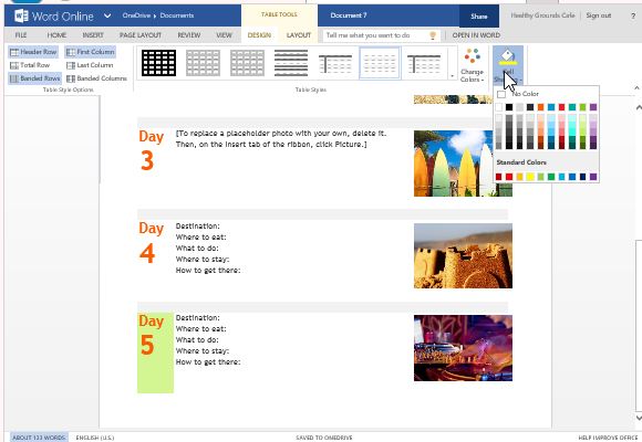 trip planner template for word online