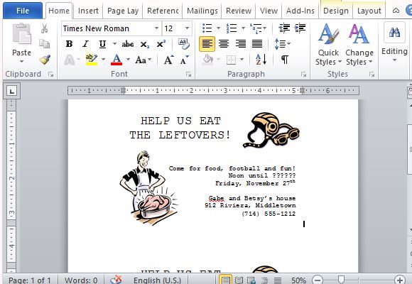 thanksgiving leftovers party invitation postcards template for word