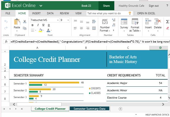 college credit planner for excel online college excell