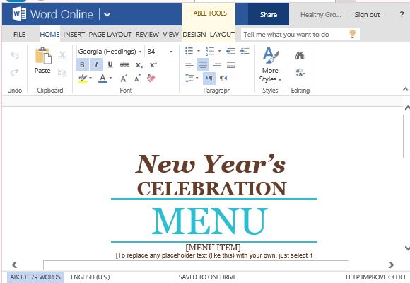party menu template for word online
