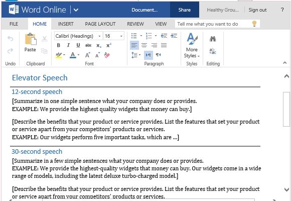 elevator speech template for delivering a short sales pitch