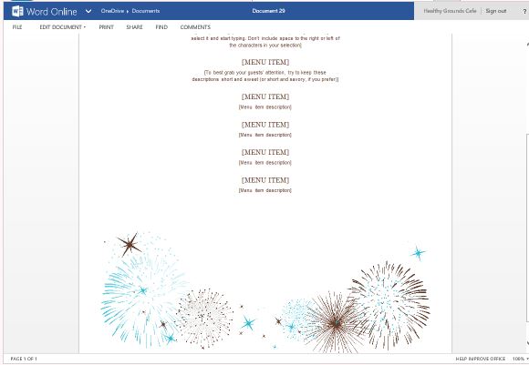 formal menu templates