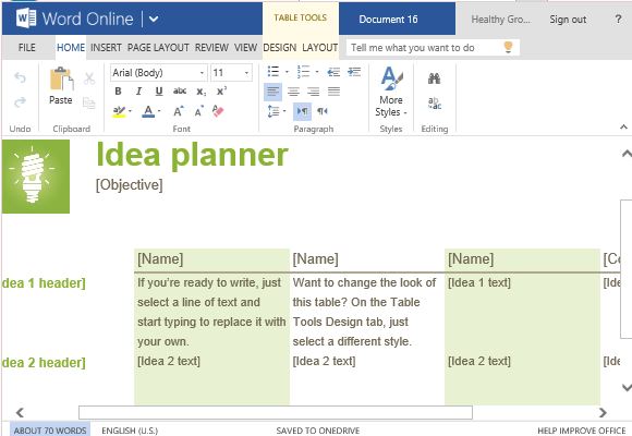 idea planner template for word online idea templates