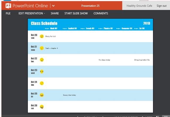 how to create class schedule by subject using powerpoint