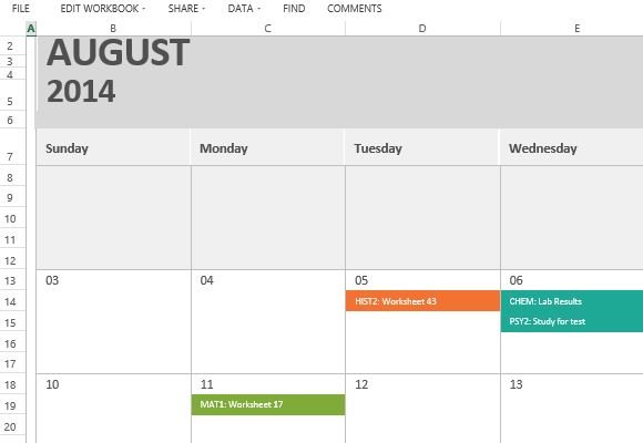 homework calendar template for excel assignment calendar template