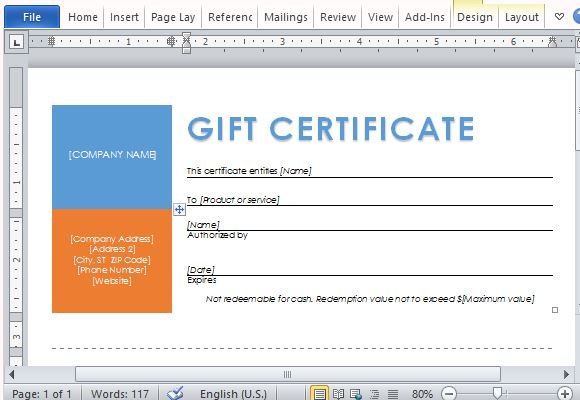 Gift Certificate Template Word Free